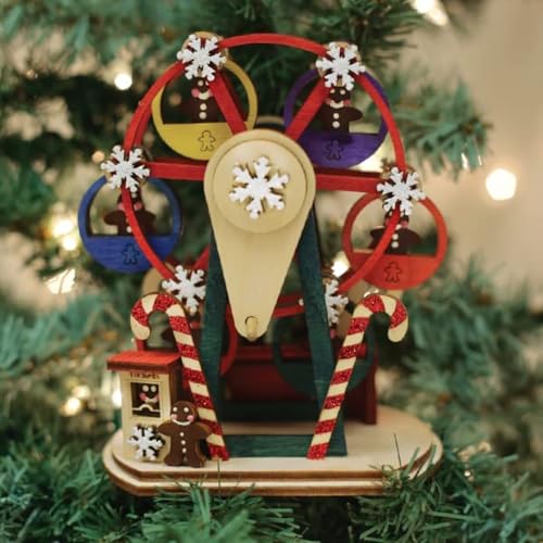 Christmas Wooden Gingerbread Man Ferris Wheel Ornament - Handcrafted Holiday Decor