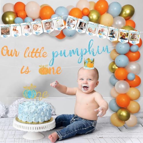 Fall Themed First Birthday Balloon Garland Kit with Pumpkins & Number 1 Foil Balloon