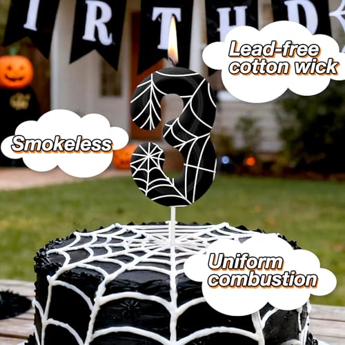 Black and White Number 4 Birthday Candle for Cake - Cobweb Theme Party Decorations