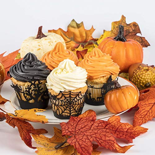 Halloween Cupcake Wrappers 60 Pack Spider Web Castle Witch Themed Baking Cups
