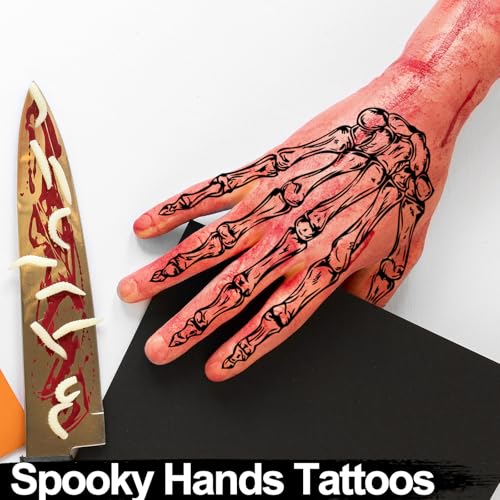 Skeleton Hands Temporary Tattoos - Left & Right Bone Designs for Halloween - Variation of SkullHand4-B