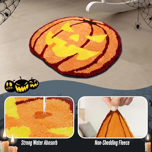 Halloween Pumpkin Bath Rug - Non Slip Doormat for Bathroom & Kitchen Decor - Pumpkin Variation