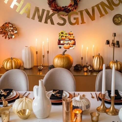 Hello Autumn Harvest Car Welcome Sign - Fall Porch Door Wooden Decor with Pumpkins - Seasonal Farmhouse Style - Variation: Hello Autumn3