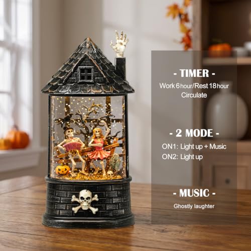 Haunted House Halloween Snow Globe Skeleton Decorations Indoor for Home - Variation of Haunted House