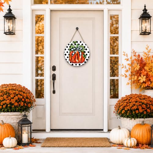Smile Fall Thanksgiving Wooden Door Hanger with Monogram Letter A - Pumpkin Decor Variation A