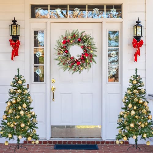 22-Inch Artificial Christmas Wreath for Front Door with Red Berries & Pine Needles - Green & Red Variation