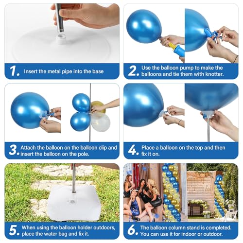 Adjustable Balloon Column Stand Kit with Bases Navy Blue & Gold - Reusable Party Decor