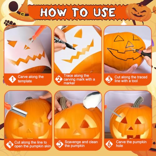 Halloween Pumpkin Carving Kit 80 Vivid Style Set with Templates & Tote Bag - 76 Pieces