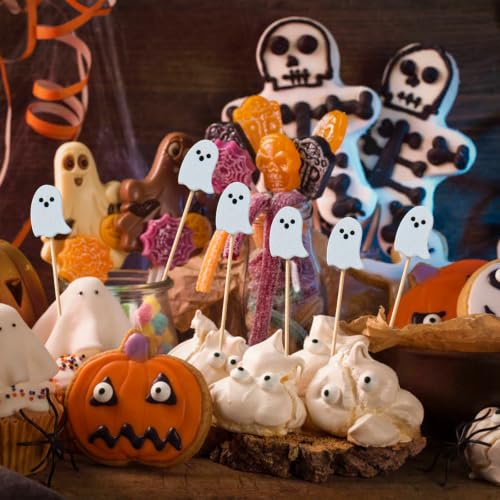 Halloween Ghost Bamboo Cocktail Picks - 100 Pack for Food & Drink Decoration