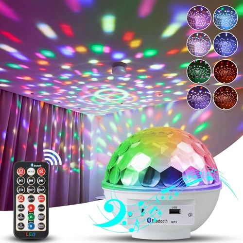 White Disco Ball Lights with Bluetooth Speaker, RGB Sound Activated Party Lighting
