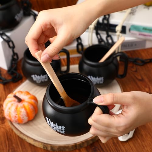 48 Pcs Cauldron Mug Set with Spoons - Double-Sided Print, Black Halloween Theme