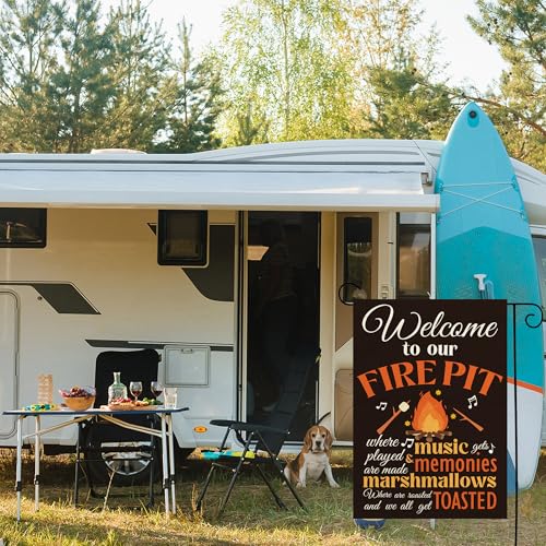Outdoor Garden Flag Welcome to Our Fire Pit - Camping Decor Banner