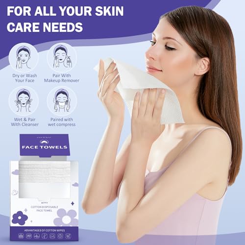 Disposable Face Towels 50 Count - Soft Cotton Makeup Remover Wipes for Skin & Cleansing