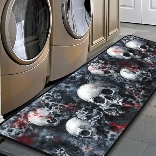 Skull Kitchen Floor Mat - Waterproof Rug Runner for Laundry, Bathroom, Mudroom, 17x51 Inches - Variation: Skull