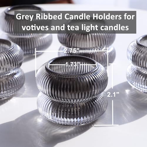 Gray Ribbed Votive Candle Holders Set of 12 - Halloween Decor, Pumpkin Shape