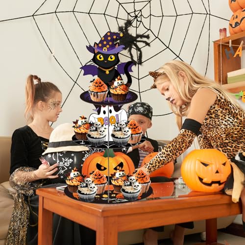 Halloween 3-Tier Pumpkin Ghost Black Cat Cupcake Stand - Party Decorations