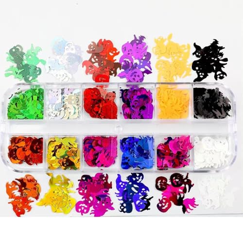 Halloween Nail Art Sequins Set - 3 Boxes 3D Holographic Spider Pumpkin Ghost Skull Style-03