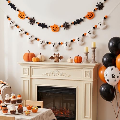 Halloween Felt Banner 2 Pcs Ghosts Pom Poms Halloween Decorations