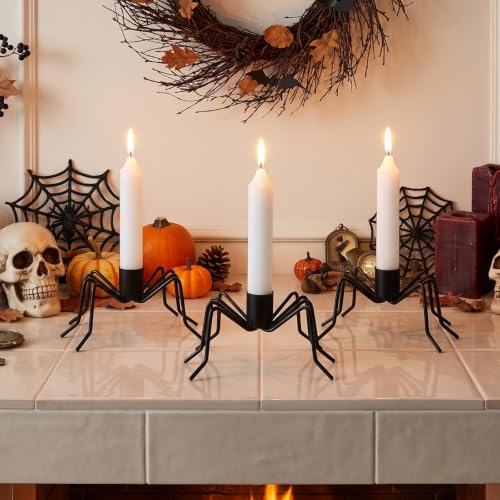 Set of 6 Halloween Spider Candle Holders - Metal Taper Candle Stands