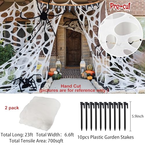 2 Pack Giant Spider Web Halloween Decorations Outdoor Spiderwebs - Stretchy & Pre-Cut