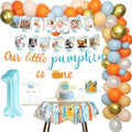 Fall Themed First Birthday Balloon Garland Kit with Pumpkins & Number 1 Foil Balloon