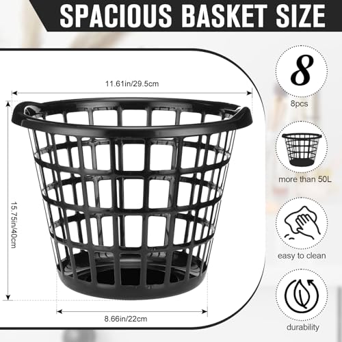 Black Plastic Laundry Baskets Set of 8 with Easy Carry Handles - Uiifan