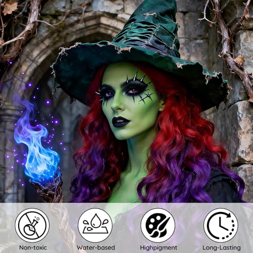 Witch Makeup Kit for Halloween Face Paint SFX Costume - Green Face Paint, Brushes, Lashes