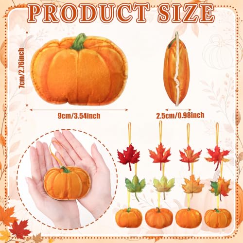Fall Thanksgiving Felt Hanging Ornaments Set - Maple Leaf & Pumpkin, Orange & Yellow, 12 Pieces