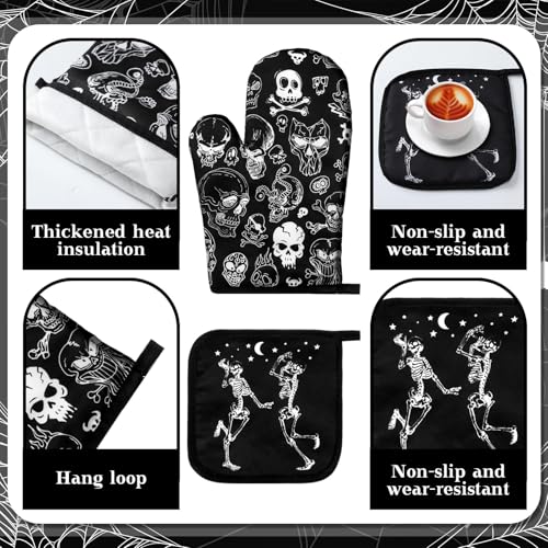 Halloween Skeleton Kitchen Decor Set - Black & Spooky Skeleton Towels Rugs