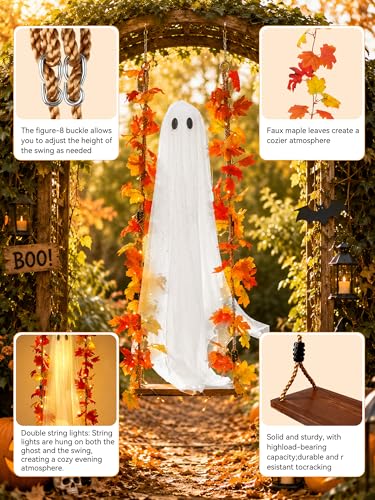 Medium Plus Ghost Halloween Decorations with Swing & Lights - 5.3ft Outdoor & Indoor Ghost Decor
