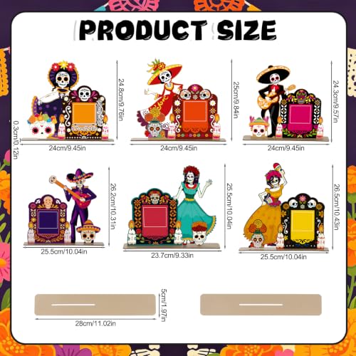 Dia De Los Muertos Photo Frame Set - 6 Vibrant Wooden Decorations for Altars