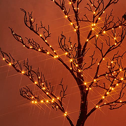 Halloween Tree Lights 150 Orange LED 4FT Black Artificial Decoration Outdoor