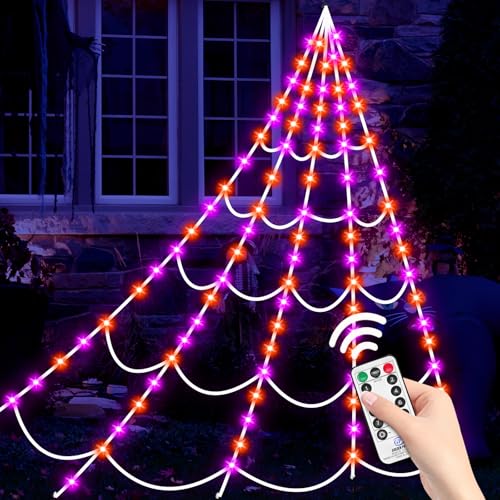 Giant 16ft LED Spider Web Halloween Outdoor Decoration - Waterproof, 8 Modes