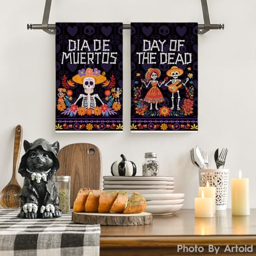 Skeleton Day of The Dead Kitchen Towels Set of 2 18x26 Inch - Stylish & Absorbent