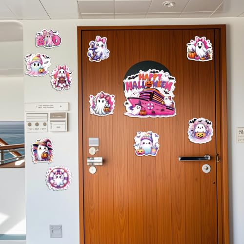Pink Ghost Halloween Cruise Door Magnets Set - 11 Pcs Fall Party Decor