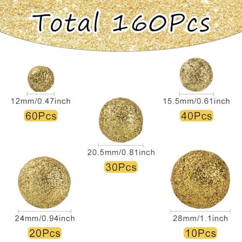 Gold Foam Glitter Balls Vase Filler Set - 160pcs Decorative Table Scatter