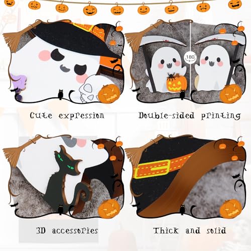 Cute Medium Ghost Halloween Decor Set - Spooky Indoor Table & Tiered Tray Pumpkin Decorations - Double-Sided Halloween Figures