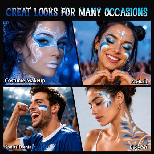 Ice Queen Face & Body Paint Kit - Blue & White Oil-Based Makeup with Applicator