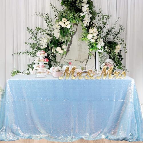 Iridescent Aqua Sequin Tablecloth 90x156 Inch Rectangle Glitter Linen for Party