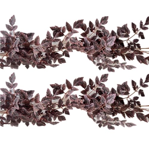 Artificial Plum Garland 6Ft - Fall Decorative Vines for Mantel and Centerpieces - Pack of 2