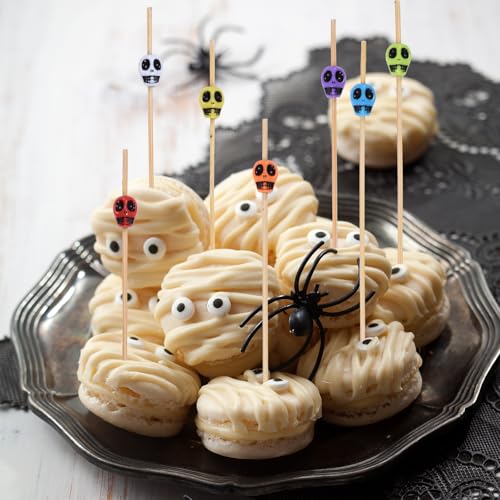 Skull Cocktail Picks - Halloween Toothpicks for Appetizers, Multicolor, 12cm, 100 Pack