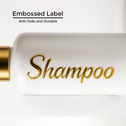 uMadeUs Shampoo and Conditioner Dispenser - Essentials Toiletry Bottles - Shower Refillable Shampoo and Body Wash Soap Pump Bottle – 3X 16oz Family Size Containers - White All Gold 1 Square