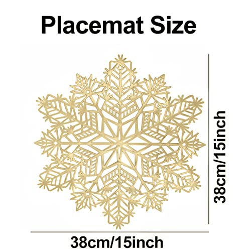 Gold Snowflake Placemats Set of 8 Holiday Table Mats for Dining & Events
