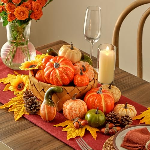 Fake Pumpkin Decor Set - Fall Holiday Halloween Thanksgiving Tabletop Crafts