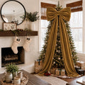 Large Velvet Christmas Tree Topper Bow - 24 Inch Wide Holiday Decor with Variation Light Brown