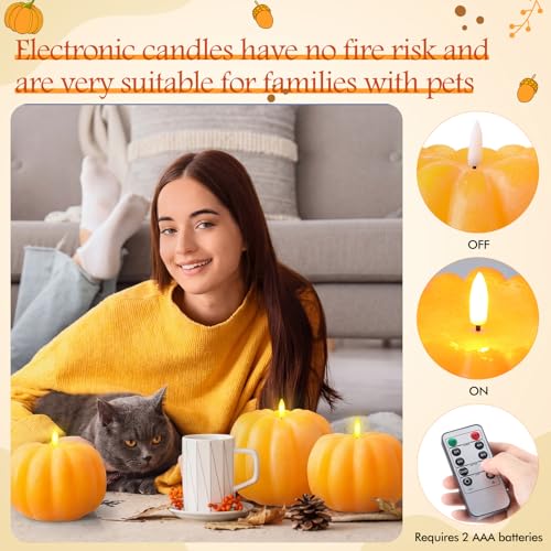 Retisee 3-Piece Fall Flameless Pumpkin Candles with Remote Timer - Yellow