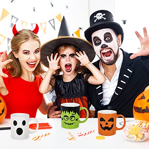 Halloween Ceramic Mug Set - 4 Pack 12oz Pumpkin Cat Ghost Monster Coffee Cups