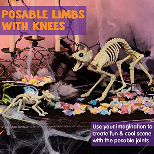 Halloween Skeleton Animal Decorations Set - Skeleton Cat and Mouse for Indoor Outdoor Parties