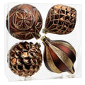 Christmas Ornaments Set - Brown & Gold Shatterproof Tree Balls, 4.7 Inch - Hollyone