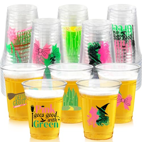 Pink Green Witch Theme Plastic Cups 12oz - 100pcs Disposable Party Drinkware